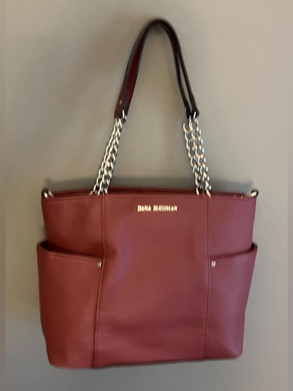 Dana Buchman Julia Dark Cherry Crossbody/Shoulder Tote with Silver Chain Straps